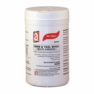 ANTI-SEIZE TECHNOLOGY MFG# 49370, Hand Cleaning Wipes 9-1/2 x 12 Citrus