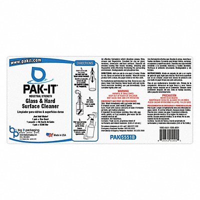 PAKIT MFG# PAK5551L12, Spray Bottle Label Glass Cleaner