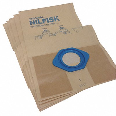 NILFISK MFG# 81585000, Vacuum Bag Paper 2-Ply Reusable PK5