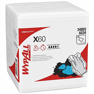 WYPALL MFG# 34865, Dry Wipe 12 x 12-1/2 White PK12