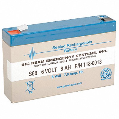 BIG BEAM MFG# S68, Battery 6V 72hr 3 11/16in Slip On