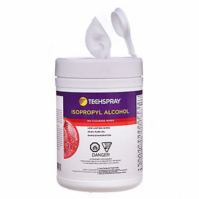 TECHSPRAY MFG# 1610100DSP, Alcohol Wipes Unscented 8 x 5 100 ct