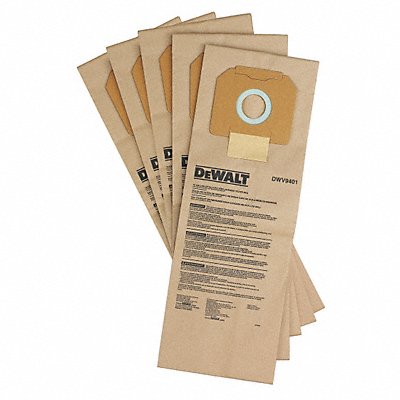 DEWALT MFG# DWV9401, Vacuum Bag Paper 2-Ply Reusable PK5