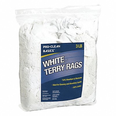 PROCLEAN BASICS MFG# Z99200, White Terry Cloth Remnants 3 lb Bag