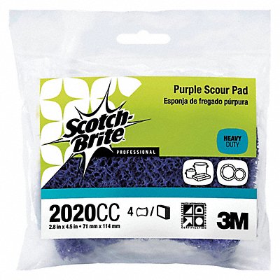 SCOTCH-BRITE MFG# 2020CC, Scouring Pad 4 1/2 in L Purple PK4