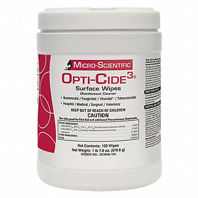 MICRO-SCIENTIFIC MFG# OCW06100, Disinfecting Wipes 100 ct Canister