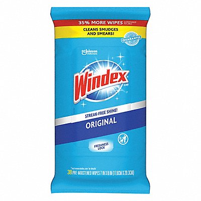 WINDEX MFG# 319251, Glass Cleaner Wipes 8 x 7 38 ct PK12