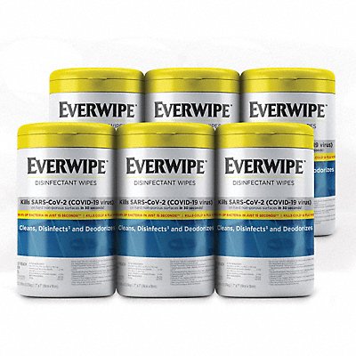 EVERWIPE MFG# 101075, Disinfecting Wipes 75 ct Canister PK6