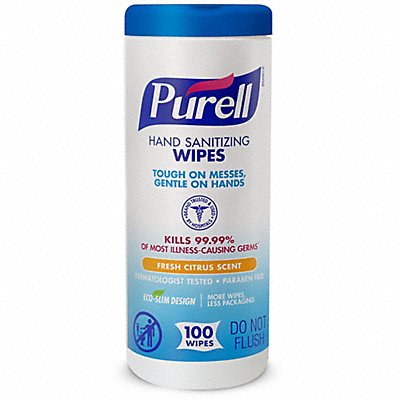 PURELL MFG# 911112, Sanitizer Wipes Canister 5-3/4 x 7 PK12