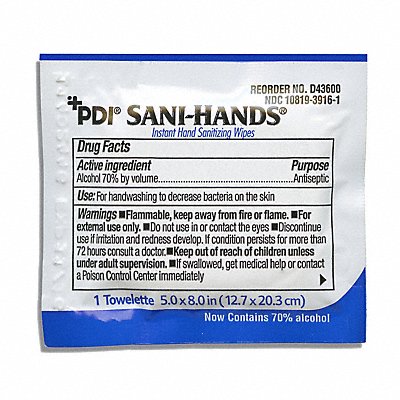 PDI MFG# D43600, Sanitizer Wipes Box 5 x 8 1EA